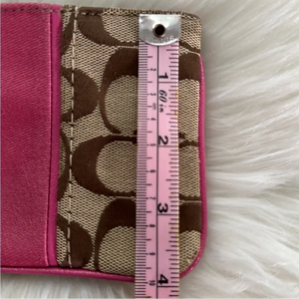 Coach Signature Pink Stripe Canvas Wristlet - Picture 7 of 9